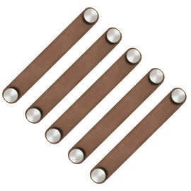 POFET Pack of 5 Nordic Wardrobe Door Handles, Soft PU Leather Door Handles for Cupboard, Drawer, Pull Knobs, Furniture Fittings (26 x 170 mm) - Brown