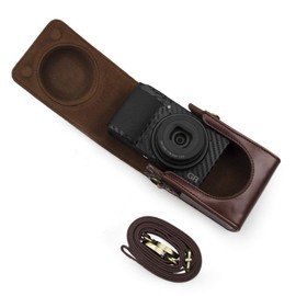 kinokoo - Funda para cámara Ricoh GR/GR II/GR III, piel sintética, protección Ricoh GR GR II GR III con correa para el hombro, estilo retro, color café