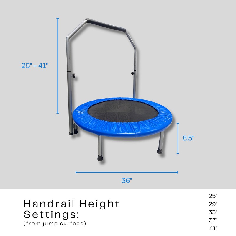 Mini Trampoline with Handlebar - 36" Trampoline w/Adjustable handrail Height