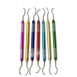 Premium German Stainless Steel -Dental Gracey Curette Set Dental Veterinary Instrument Kit -Gracey Periodontal Curettes Double Ended Hollow Handle -Dental Instruments (Set of 7 Colored Hollow Handle)