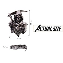 3D Grim Reaper Decal - Chrome Black Skull Emblem for Any Flat Surface - Durable and Stylish Car, Truck, and Motorcycle Accessory - Easy to Apply - 1Pc