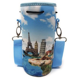 Made Easy Kit Neoprene Water Bottle Carrier Holder with Adjustable Shoulder Strap for Insulating & Carrying Water Container Canteen Flask Available in 5 Sizes (7 Wonders, L (32oz / 1.5L))