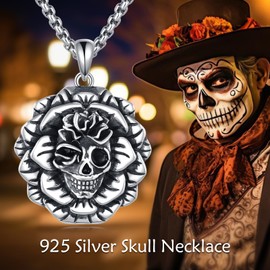 SHEAISRS Skull Necklace Sterling Silver Skull Gothic Jewelry for Goth Lovers Halloweenfor Men Women Wife