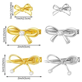 6Pcs Metal Bow Hair Clips Pearl Hair Pins Small Cute air Barrettes Bowknot Alligator Side Hair Clip Elegant Decorative Headwear Styling Accessories for Women Girls