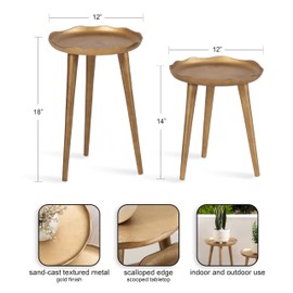 Kate and Laurel Alessia Modern Round Outdoor Plant Stand Set, Set of 2, Gold, Cast Aluminum Two-Piece Accent Table Set for Use as Indoor or Outdoor Plant Risers with Deckled Edges