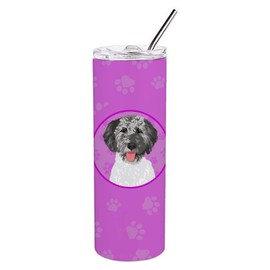 Caroline's Treasures WDK1299TBL20 Doodle Silver #3 Stainless Steel 20 oz Skinny Tumbler, Pink Vacuum Double Walled Reusable Insulated Tumbler Travel Cup for Coffee Cocktails Gift with Lid, 20 oz