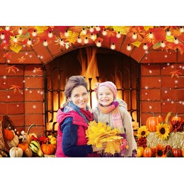 Dudaacvt 7X5FT Thanksgiving Fireplace Theme Backdrop Fall Thanksgiving Backdrop Autumn Pumpkin Harvest Background Thanksgiving Baby Shower Banner Fall Harvest Backdrop