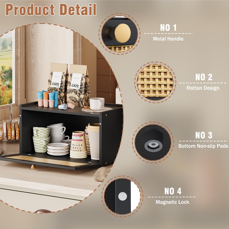 Trironsun Rattan Bamboo Bread Box for Kitchen Counter Large Capacity