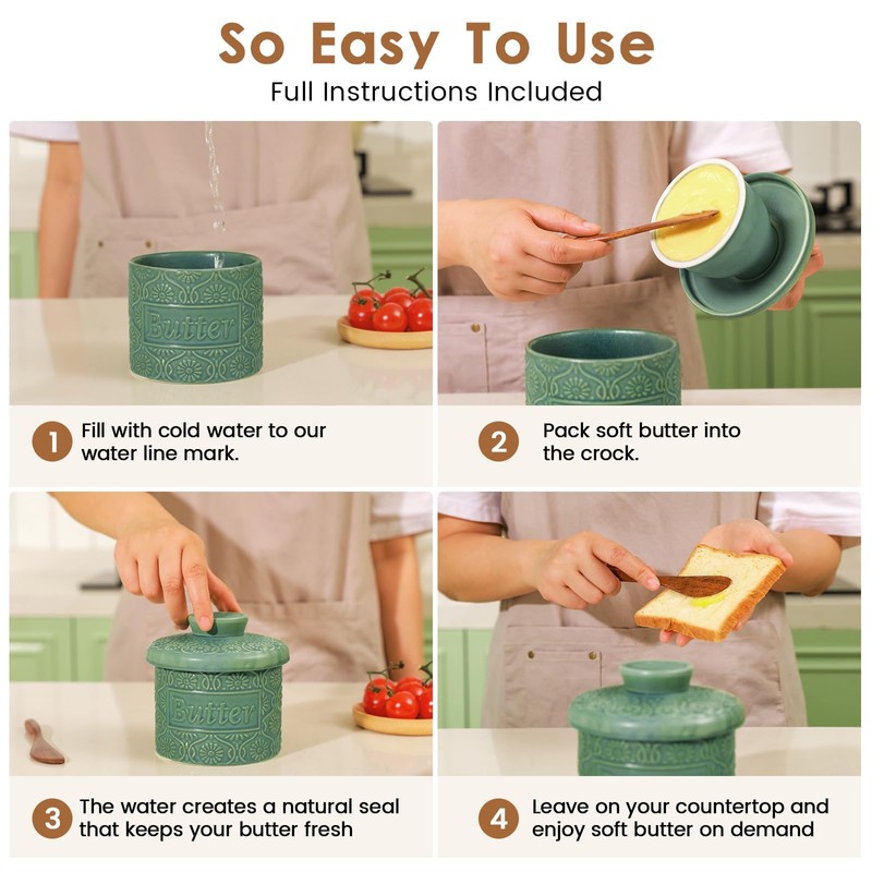 Butter Crock, Ceramic Butter Crock with Lid, Butter Dish with