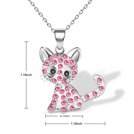 Cat Pendant Necklace for Girls Kids Jewelry,Small Cute Kitty kitten Rainbow Rhinestone Necklace for Little Teen Girls Women 10-12,Crystal Choker Friendship Loved Daughter Gifts 18+2 inch Long Chain