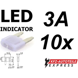 LED Status Mini Car Fuses Blade Fuses TFNL0 Set 3A 5A 7.5A 10A 15A 20A 25A 30A, Current: 03A Amp