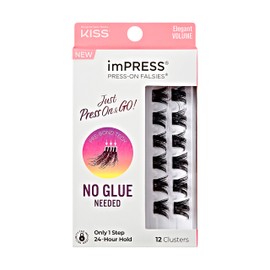 KISS imPRESS False Eyelashes, Lash Clusters, Falsies, Elegant Volume', 12mm-14mm, Includes 12 pieces of pre-bonded lashes, Contact Lens Friendly, Easy to Apply, Reusable Strip Lashes