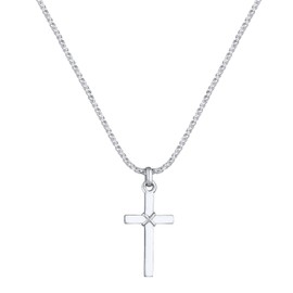 Kuzzoi Men's Necklace Shiny Polished with Cross Pendant (25 mm) in Fashionable Design, Cord Chain for Man and Boyfriend with Religious Cross Made of 925 Sterling Silver, Length 55 cm, Sterling Silver