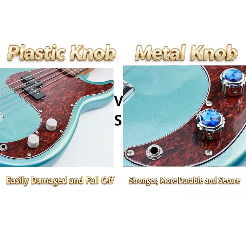 OVSAL Aluminum Electric Bass Guitar Knobs, Blue Crystal Style Top