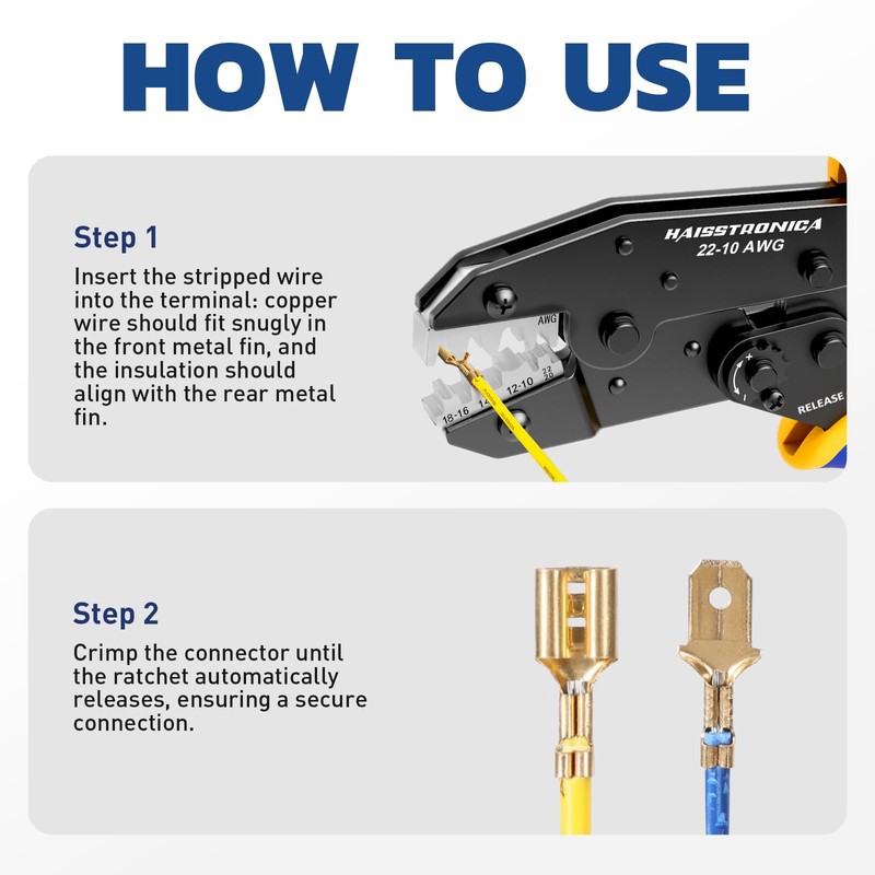 Haisstronica Crimping Tool for Non-Insulated Open Barrel Terminals Receptacles,AWG 22-10