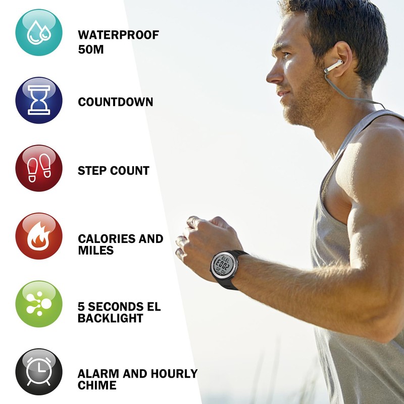 Waterproof Pedometer Watch for Senior Non Bluetooth No App Required