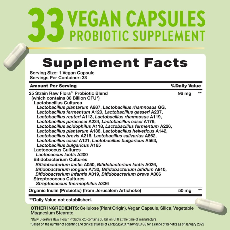 Raw Flora Probiotics with Prebiotics | 30 Billion CFU |