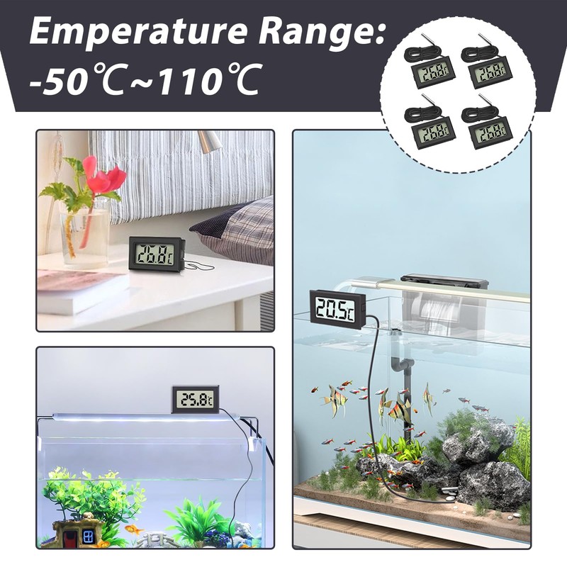 4 Pcs Digital Thermometer Temperature, Fridge Thermometer with External Probe