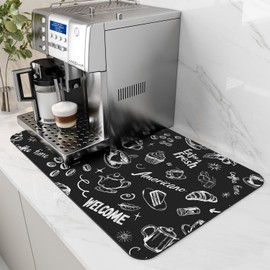 AMOAMI Coffee Mat Hide Stain Rubber Backed Absorbent Dish Drying Mat for Kitchen Counter - Fits Under Coffee Maker & Espresso Machine (16X24, Ink)