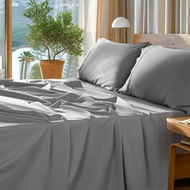 SONORO KATE 100% Egyptian Cotton Sheets Set - 1000 High Thread Count, Luxury 5-Star Hotel Sateen Bed Sheets, Soft, Breathable Long Staple Sheets, Fit up to 16" - 4 PC (Grey,Queen)