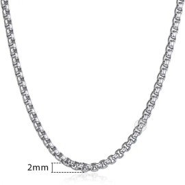 2mm/3mm/4mm Round Box Link Chain for Mens Women Silver Color Stainless Steel Necklace Never Fade Waterproof DropshippingColor: 2mm Width silver, Length: 18inch 45cm Chain
