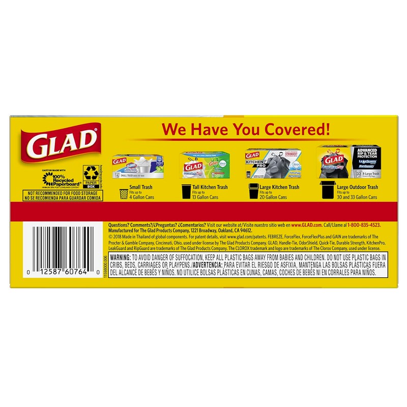 Glad Tall Kitchen Handle-Tie Trash Bags - 13 Gallon White,