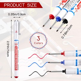 3 Pieces Multi-Purpose Deep Hole Pens Deep Drill Hole Long Nib Deep Hole Pens Colorful Carpenter Pen for Bathroom Woodworking Hardware Decoration, Red, Black, Blue