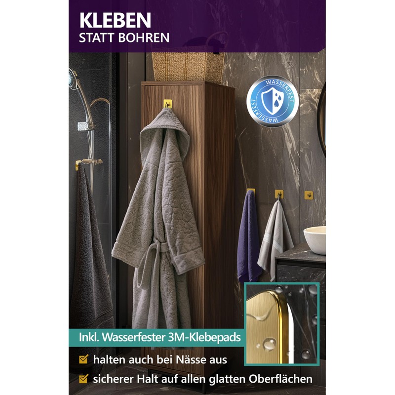 4smile Towel Rail No Drilling Set of 6 Golden ZT