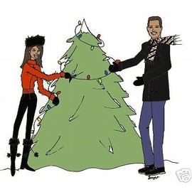 African American couple decorating christmas cards