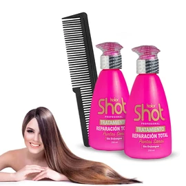 Kit Tratamiento Reparación Total Kolor Shot 2pzs para Cabello Maltratado, Seco, Teñido o Decolorado Repara Puntas Abiertas Crema Para Peinar + Peine Corte Estilista
