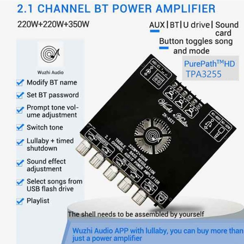 -AS21 Digital Bluetooth Audio Amplifier Board Subwoofer 220Wx2+350W 2.1Channel TPA3255