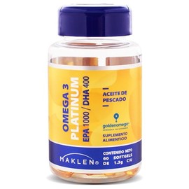 OMEGA 3 PLATINUM - Maklen Omega 3 Platinum EPA1,000 mg/DHA 400 mg - Aceite de Pescado de Golden Omega® - Capsulas Softgels de 1,300 mg