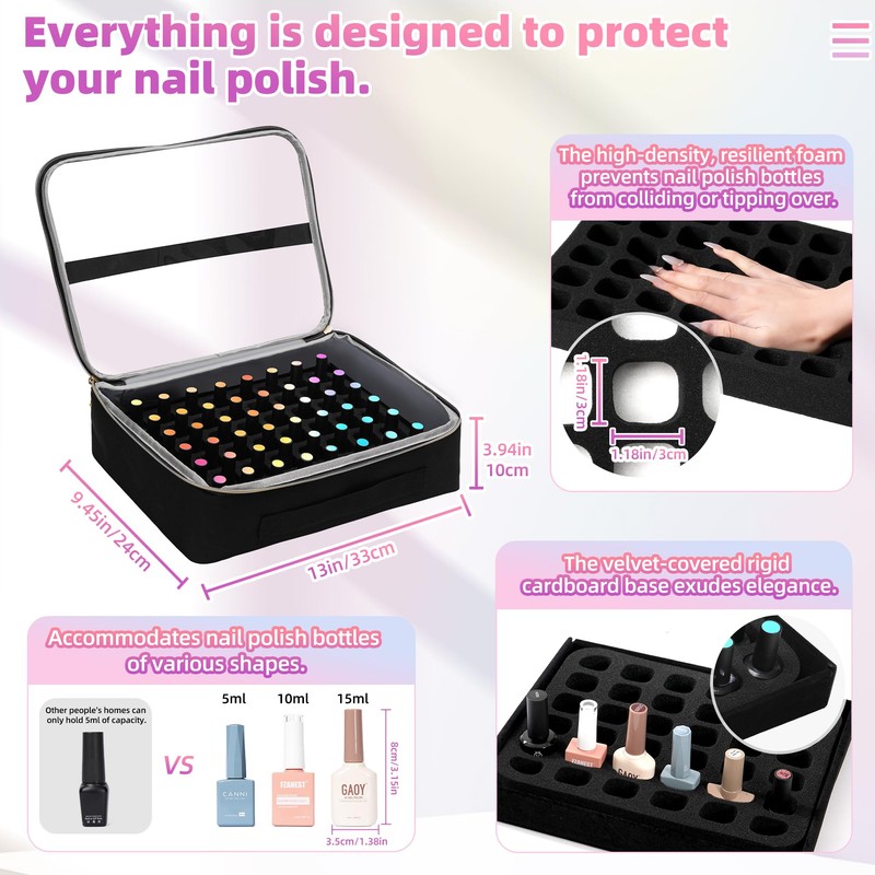 DERSTUEWE Nail Polish Organizer Case for 96 Bottles & Nail