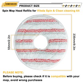 4 Reusable Spin & Clean Mop Refills ,Microfiber Pads for Effortless Spin Mopping -Compatible with Vileda ， O-Cedar Reusable Pads, Replacement Heads.