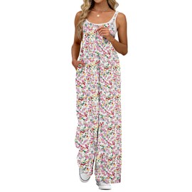 ATOG Women's Summer Jumpsuits Boho Wide Leg Overalls Casual Floral Print Rompers Beach Outfits with Pockets(Floral Pink,X-Large)
