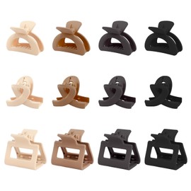 FASOTY 12Pcs Small Hair Clips Matte Medium Hair Clips for Women and Girls Small Claw Clips for Thin/Medium Fine Hair Strong Hold Jaw Clips Non-Slip Cute Mini Hair Clips (Neutral Color)