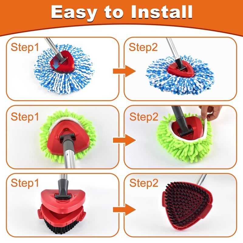 Hezane 2 Microfiber Mop Head Refills and 2 Chenille Mop