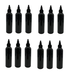 Natural Farms - Botellas de plástico Cosmo negras de 4 onzas, paquete de 12 botellas vacías recargables, sin BPA, aceites esenciales, aromaterapia, tapa superior giratoria negra, fabricada en los Estados Unidos