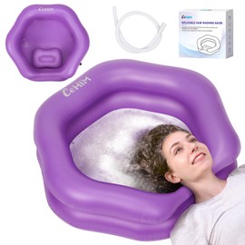 Inflatable Shampoo Basin for Bedridden, Elderly & Disabled - Petal-Shape Large Size, 360° Neck Support, Central Drain Hole with Pull Ring | Leak-Proof PVC Portable Hair Washing Bowl (Purple)