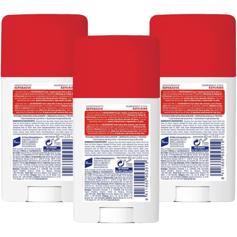 Desodorante barra Lactovit Lactourea para piel seca – 3×60 ml,