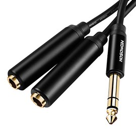 HOSONGIN 1/4 inch TRS Stereo Splitter Y Cable 1.6Ft, 1/4 Inch 6.35mm Stereo Male Plug to Dual 1/4 Inch 6.35mm Female Jack, Black Aluminum Alloy Shell Gold Plated Plug Socket