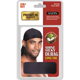 Beauty Town Premium Quality Satin Shine Silky Durag Long Tail 360 Waves Navy Blue #22104