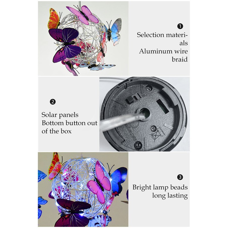 Hanging Solar Light Butterfly Solar Garden Lights with Colourful Butterflies