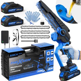 Mini Chainsaw, 6-Inch Electric Chainsaw Cordless, Upgraded 900W Brushless Portable Handheld Small Chain Saw with Auto Chain Regulator & Auto Oiler for Wood Cutting/TreeTrimming/Courtyard (Blue)