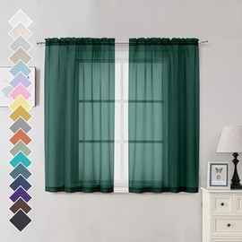 OVZME Hunter Green Sheer Curtains 54 Inches Long 2 Panels - Soft Light Filtering Window Sheer Panels for Living Room/Bedroom, Top Dual Rod Pocket, 1 Pair, Each 42Wx54L Inches