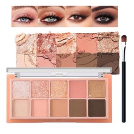 10 Colors Eyeshadow Palette, Highly Pigmented Pink Glitter & Matte Eye Shadow Includes Brushes, Blendable & Long Lasting, Korean Makeup Palette with Shimmer Finishes (Gilliter Pink)