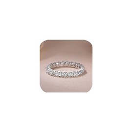 3mm Eternity Band for Women 925 Sterling Silver Wedding Thin Band Shiny Full Simulated Diamond Round CZ Cubic Zirconia Stackable Statement Engagement Promise Anniversary Ring Size 9