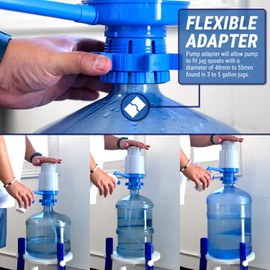 Dolphin 8080-T Manual Drinking Water Pump for 2 to 6 Gallon Bottles, NO BPA, Secure Fit on Crown Top or Screw Top Bottles, Silicon Tube for Irregular Shaped Water Bottles