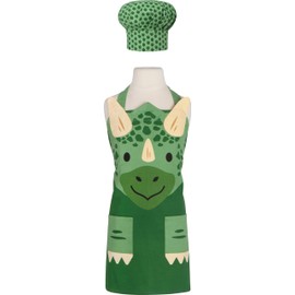 Now Designs Jubilee Daydream 100% Cotton Kids Apron and Chef Hat Set, Child Apron with 2 Pockets, Dino