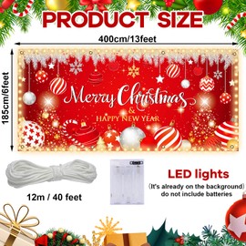 6x13ft Christmas Garage Door Cover Christmas Garage Door Banner Christmas Garage Door Decorations 2024 Happy New Year LED Light String Large Christmas Photo Backdrop Holiday Outside Indoor Home Xmas